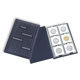Album de poche avec 10 feuilles numismatiques pour chacune 6 cadres cartonnés, bleu