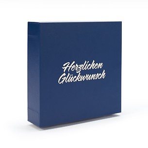 Boîte cadeau pour un lingot d’or sous blister « Herzlichen Glückwunsch », design classique