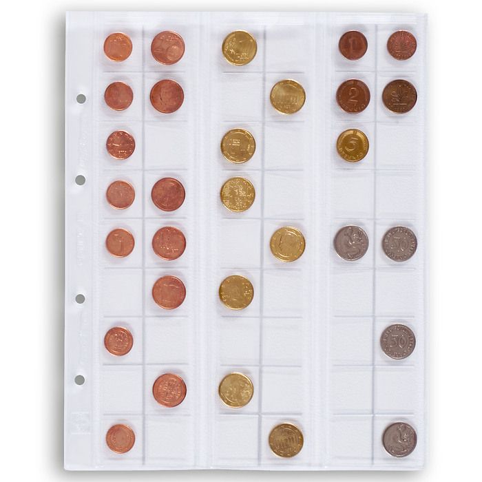 Feuilles Numismatiques OPTIMA, pour 54 pièces de monnaie jusqu'à 20 mm Ø, transparent