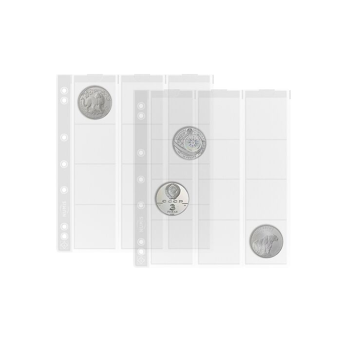 feuilles Numismatiques Numis,  12 Compartiments jusqu'à 44 mm Ø, paquet de 5