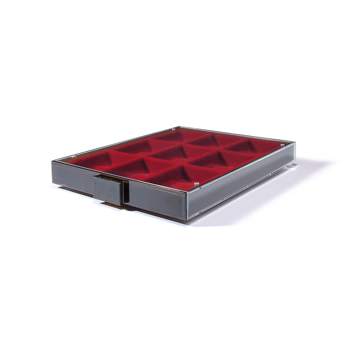 Médaillier MB 9 Compartiments  carrés pour capusles Numismatiques US, teinte fumée