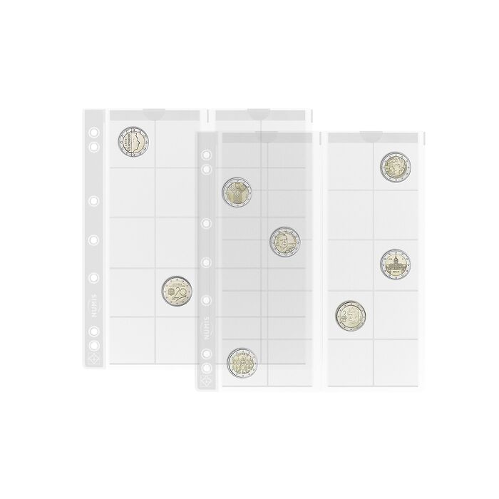 feuilles Numismatiques Numis,  20 Compartiments jusqu'à 34 mm Ø, paquet de 5