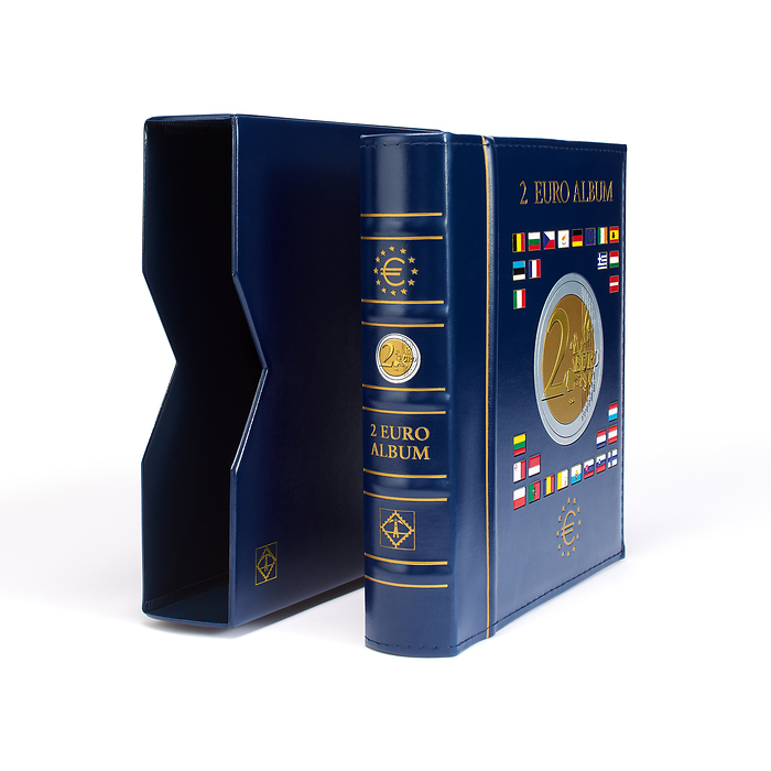 Reliure anneaux Optima, design classique '2-Euro', empreinte tranche et couvert.,avec étui
