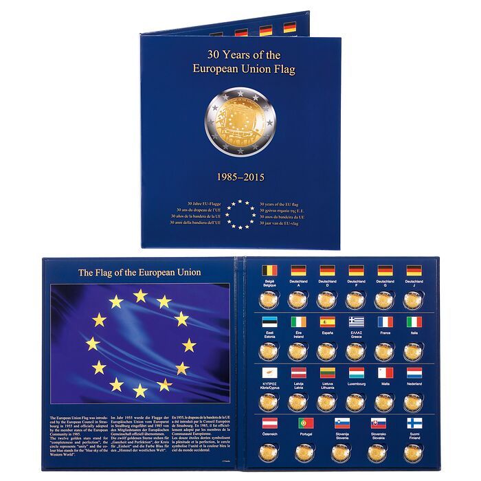 Album PRESSO pour les 23 pièces de 2 euros commémoratives «  30 ans du drapeau de l’UE »