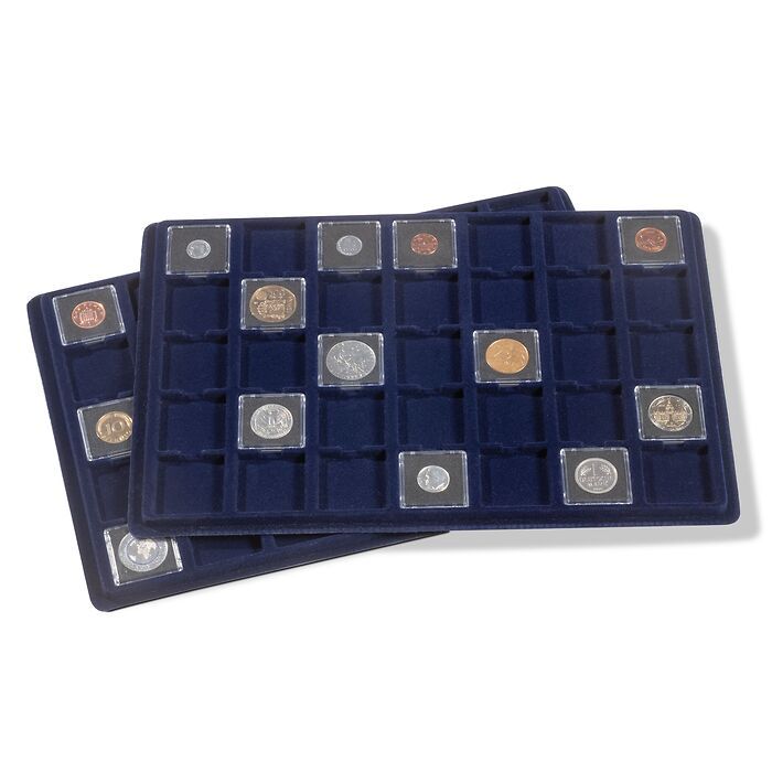 Plateau pour 35 pièces de monnaie jusqu’à 38 mm Ø, bleu, paquet de 2