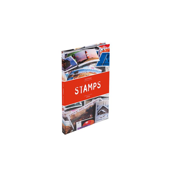 Classeur Stamps A4, 32 pages noires, non illustré, couverture en couleur (bandeau rouge)