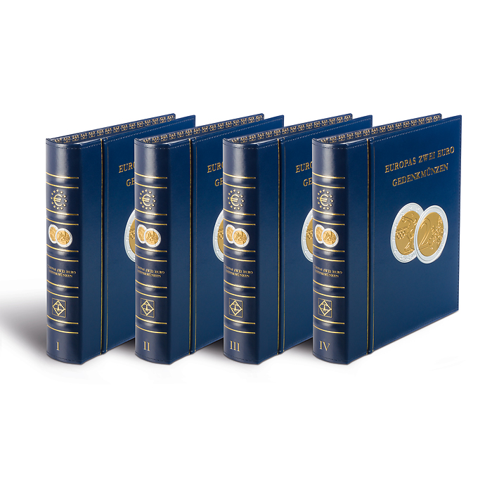 Lot des albums «Pièces europ.  commémoratives de 2€» tome 1+2+3+JI incl.étui de protection