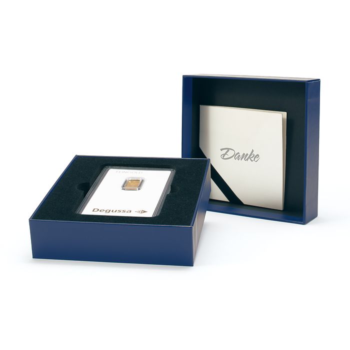 Boîte cadeau pour un lingot d’or sous blister «Danke », design classique